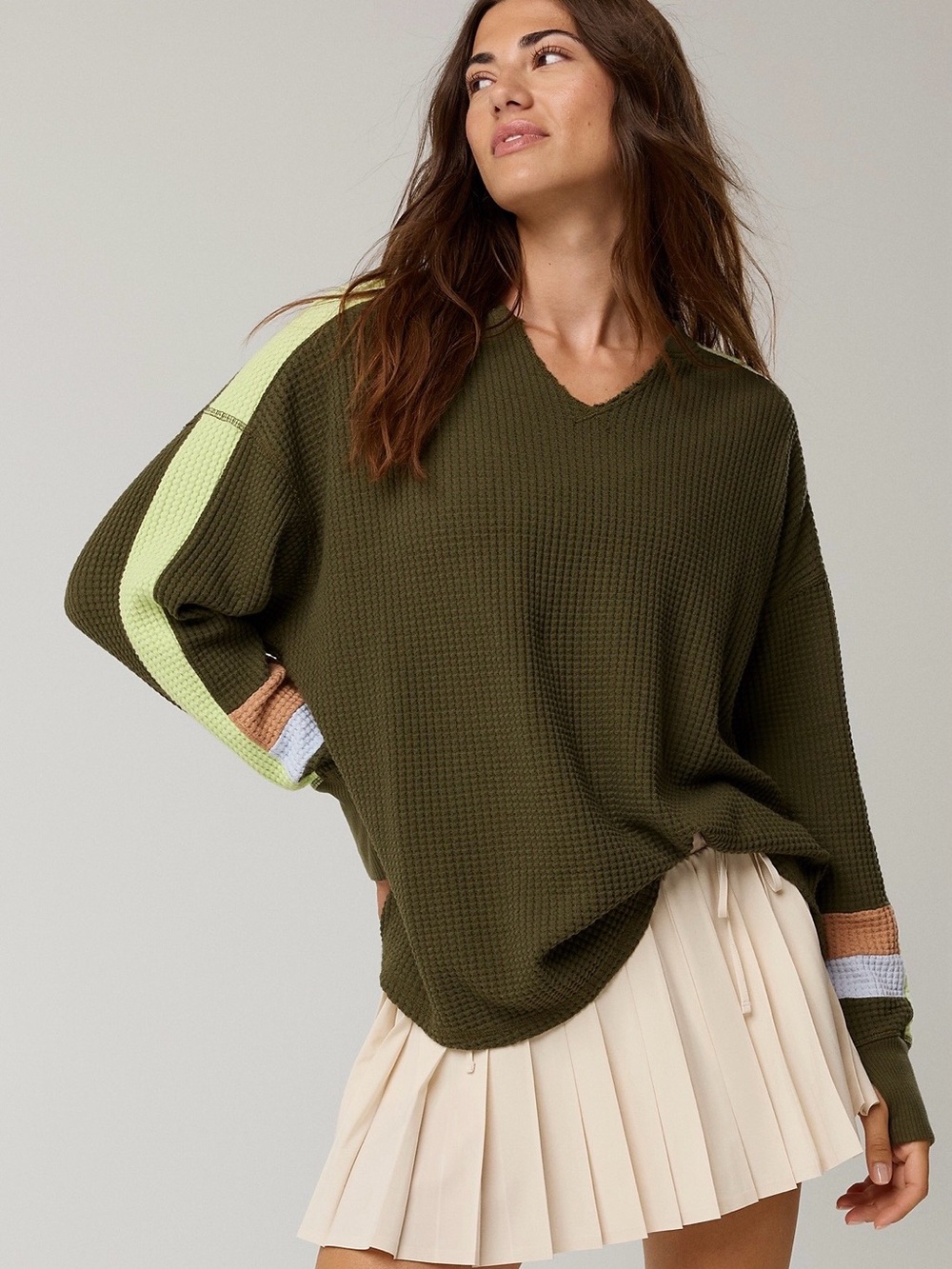 NWT - Offline by Aerie “Wow!” Waffle Notch Neck in Military Green- *Oversized*